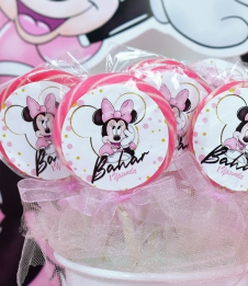 Partiavm Minnie Mouse Beyaz Doğum Günü Süsleri Lolipop Şeker Etiketli Süslemeli 10 Adet