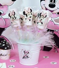 Partiavm Minnie Mouse Beyaz Doğum Günü Süsleri Marshmallow Etiketli Kovada 10 Adet Kurdeleli Çubuklu İkramlık satın al