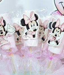 Partiavm Minnie Mouse Beyaz Doğum Günü Süsleri Marshmallow Etiketli 10 Adet Kurdeleli Çubuklu İkramlık