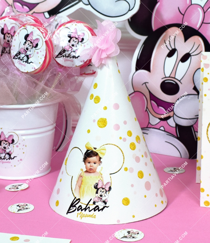 Minnie Mouse Beyaz Doğum Günü Süsleri Parti Şapkası 5 Adet