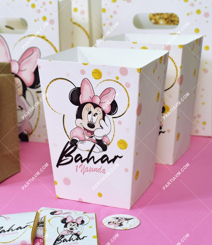Minnie Mouse Beyaz Doğum Günü Süsleri Popcorn Kutusu 5 Adet