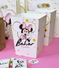 Partiavm Minnie Mouse Beyaz Doğum Günü Süsleri Popcorn Kutusu 5 Adet