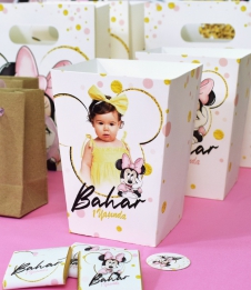 Partiavm Minnie Mouse Beyaz Doğum Günü Süsleri Popcorn Kutusu 5 Adet