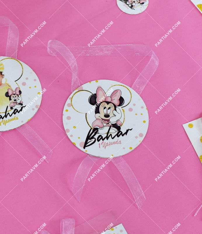 Minnie Mouse Beyaz Doğum Günü Süsleri Sunum Etiketi Kurdele Askılı 5 Adet