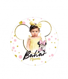 Partiavm Minnie Mouse Beyaz Doğum Günü Süsleri Yuvarlak Etiket 7,5cm 10 Adet
