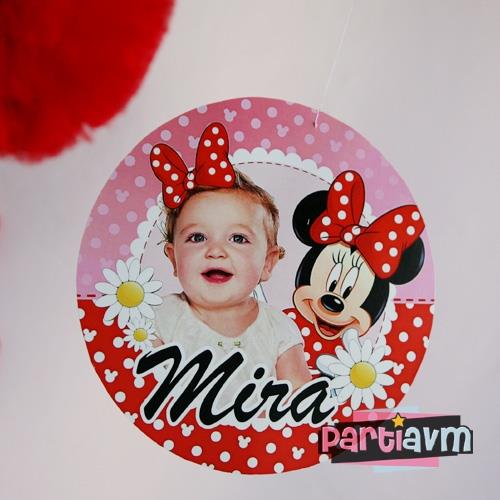Minnie Mouse Doğum Günü Süsleri 20 cm Önlü Arkalı Baskı Kalın Karton Misinalı Asma Süs