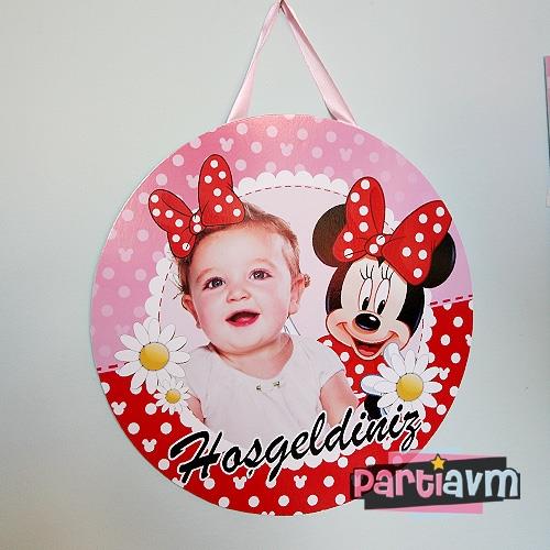 Minnie Mouse Doğum Günü Süsleri 40 cm Kurdele Asmalı Pano Kapı Süsü