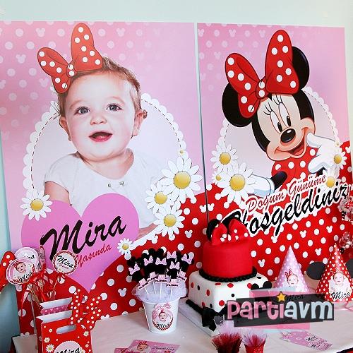 Minnie Mouse Doğum Günü Süsleri 70x100 cm Katlanmaz Pano Afiş 2 Adet Büyük Boy Doğum Ekonomik Set