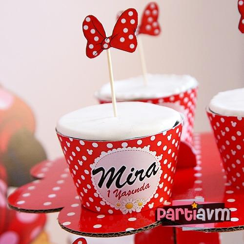 Minnie Mouse Doğum Günü Süsleri Cupcake Sargısı ve Küçük Kürdan Süs 10 Adet