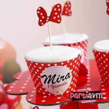 Partiavm Minnie Mouse Doğum Günü Süsleri Cupcake Sargısı ve Küçük Kürdan Süs 10 Adet