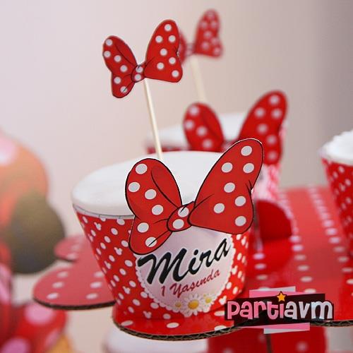 Minnie Mouse Doğum Günü Süsleri Cupcake Sargısı ve Küçük Kürdan Süs 10 Adet