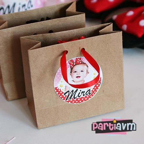 Minnie Mouse Doğum Günü Süsleri Hediye Çantası Etiketli Kurdeleli 10 X 10 cm 5 Adet