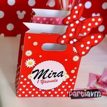 Partiavm Minnie Mouse Doğum Günü Süsleri Hediye Çantası Özel Tasarım 13X16 cm Karton Fiyonk Süslemeli 5 Adet