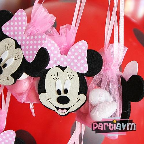 Minnie Mouse Doğum Günü Süsleri Hediyelik Kurdele Askılı Badem Şekerli Minnie Kese 10 Adet