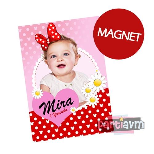 Minnie Mouse Doğum Günü Süsleri Hediyelik Magnet Kurdeleli Poşetinde 7X10 cm  