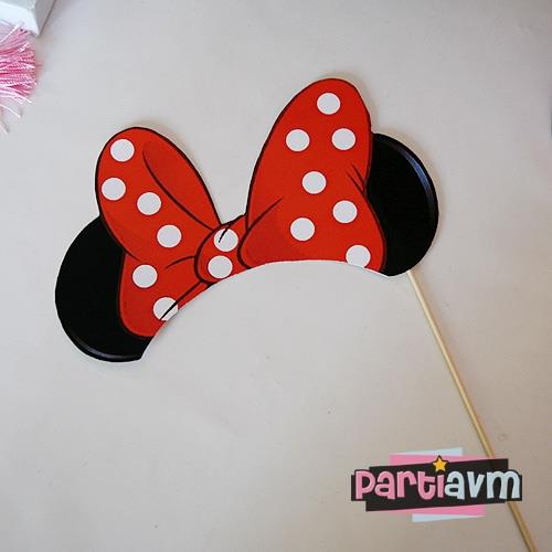 Minnie Mouse Doğum Günü Süsleri Kürdan Süs Minnie Kulak ve Kurdele Büyük Boy