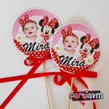 Partiavm Minnie Mouse Doğum Günü Süsleri Kürdan Süs Seti Büyük Boy 10 lu Paket