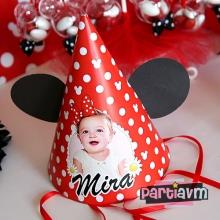 Partiavm Minnie Mouse Doğum Günü Süsleri Parti Şapkası Kulaklı, Kurdele Bağlamalı 5 Adet