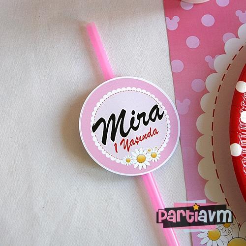 Minnie Mouse Doğum Günü Süsleri Pipet Etiketli 5 Adet