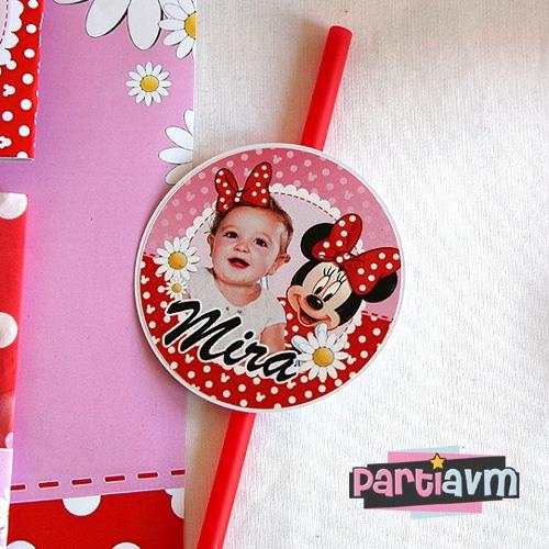 Minnie Mouse Doğum Günü Süsleri Pipet Etiketli 5 Adet