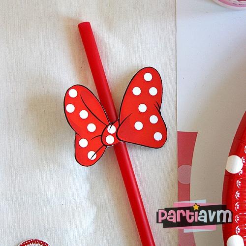 Minnie Mouse Doğum Günü Süsleri Pipet Etiketli 5 Adet