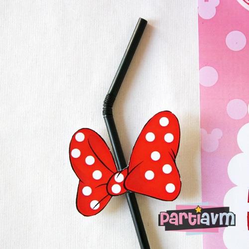 Minnie Mouse Doğum Günü Süsleri Pipet Etiketli 5 Adet