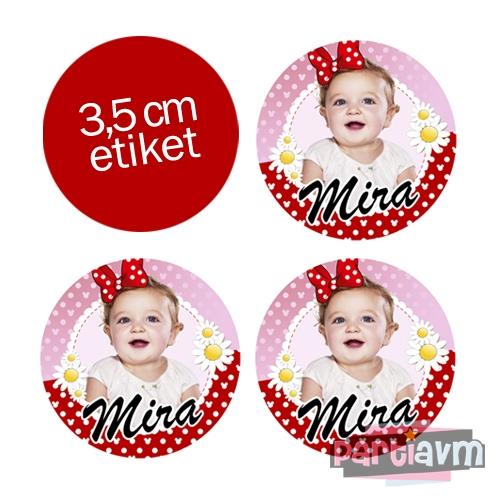 Minnie Mouse Doğum Günü Süsleri Yuvarlak Etiket 3,5cm 15 Adet