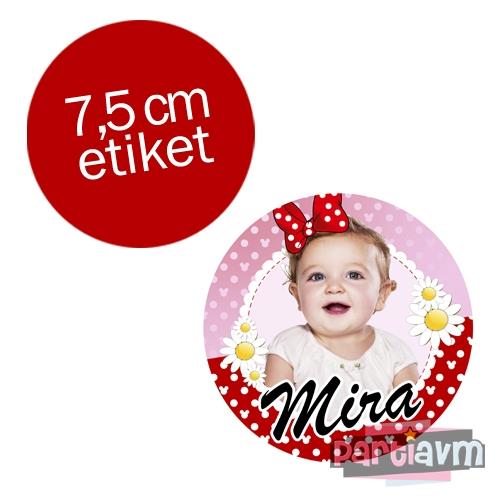 Minnie Mouse Doğum Günü Süsleri Yuvarlak Etiket 7,5cm 10 Adet