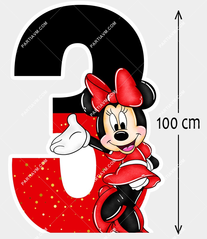 Minnie Mouse Kırmızı Doğum Günü Süsleri 100cm Ayaklı Rakam Dekor Pano