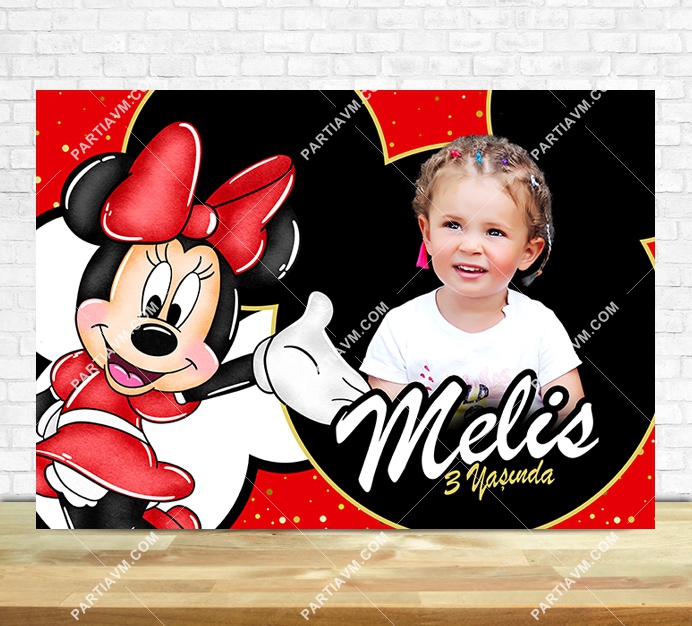 Minnie Mouse Kırmızı Doğum Günü Süsleri 120 X 85 cm Dev Pano Afiş