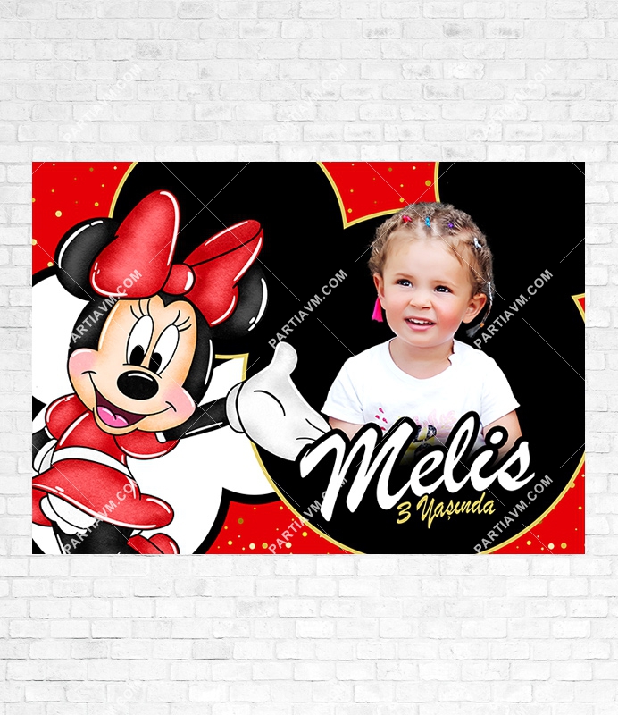 Minnie Mouse Kırmızı Doğum Günü Süsleri 120x85 cm Büyük Boy Kağıt Afiş