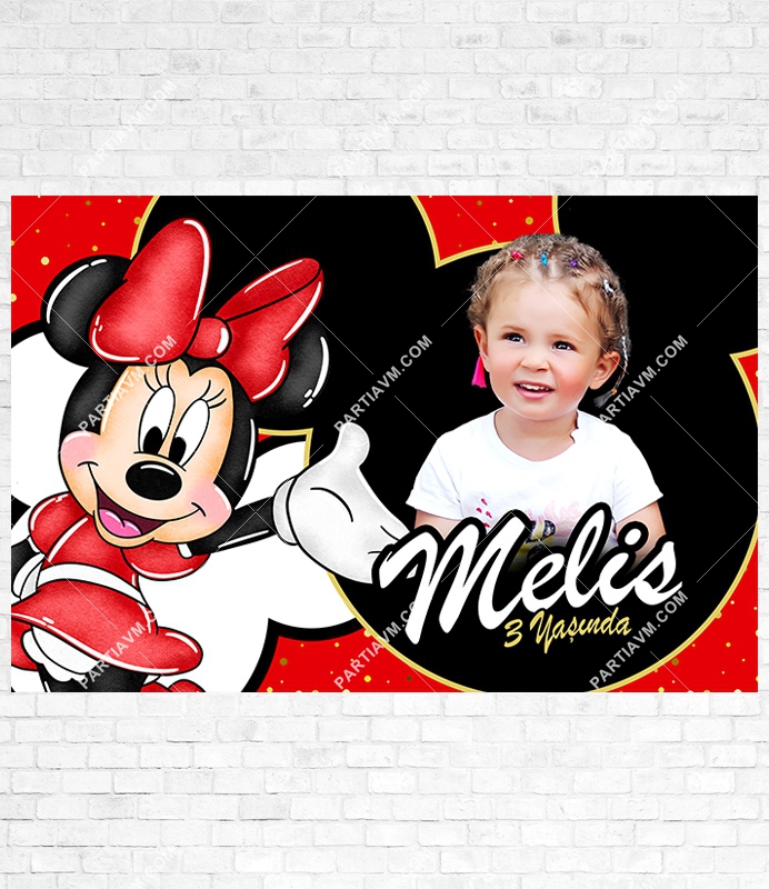 Minnie Mouse Kırmızı Doğum Günü Süsleri 150x100 cm Dev Yırtılmaz Branda Afiş