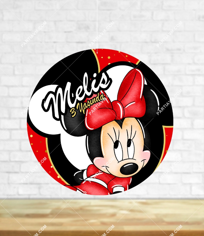 Minnie Mouse Kırmızı Doğum Günü Süsleri 20 cm Önlü Arkalı Baskı Kalın Karton Misinalı Asma Süs