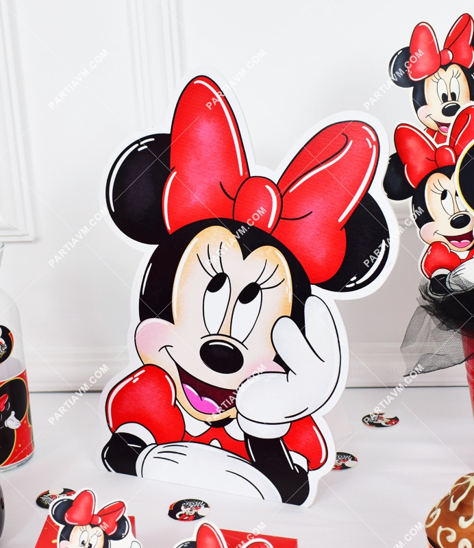 Minnie Mouse Kırmızı Doğum Günü Süsleri 30cm Ayaklı Minnie Mouse Dekor Pano