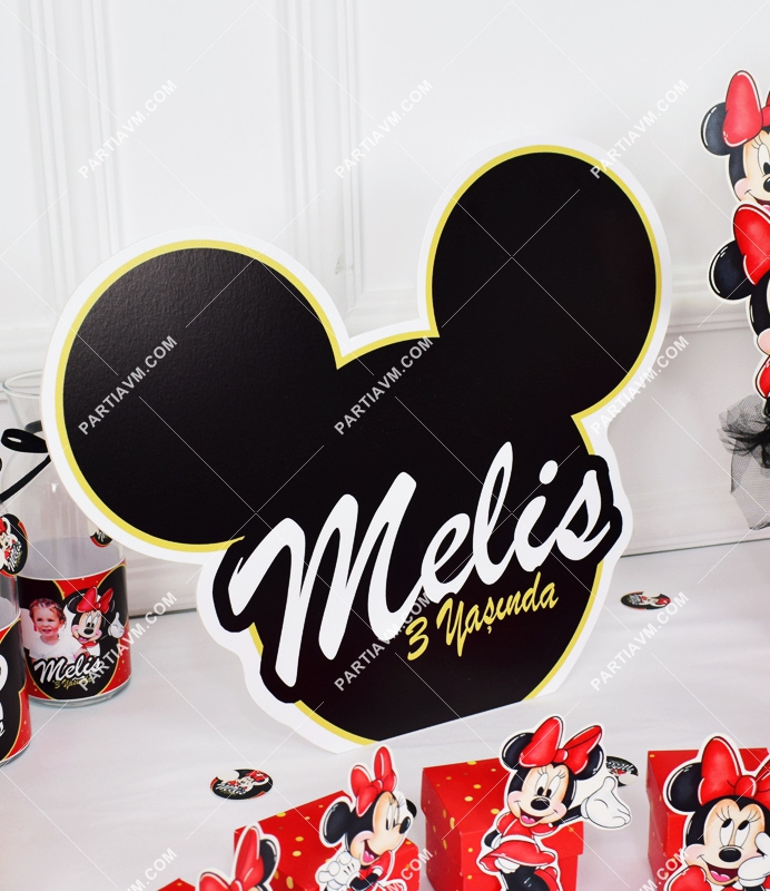 Minnie Mouse Kırmızı Doğum Günü Süsleri 35cm İsimli Minnie Kulak Dekor Pano