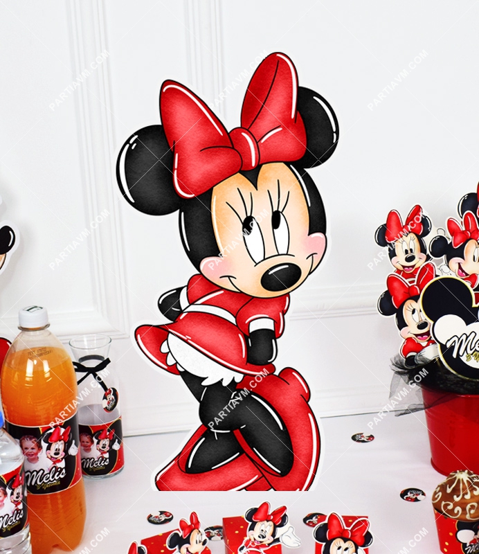 Minnie Mouse Kırmızı Doğum Günü Süsleri 40cm Ayaklı Minnie Mouse Dekor Pano