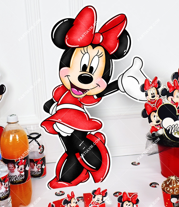 Minnie Mouse Kırmızı Doğum Günü Süsleri 45cm Ayaklı Minnie Mouse Dekor Pano