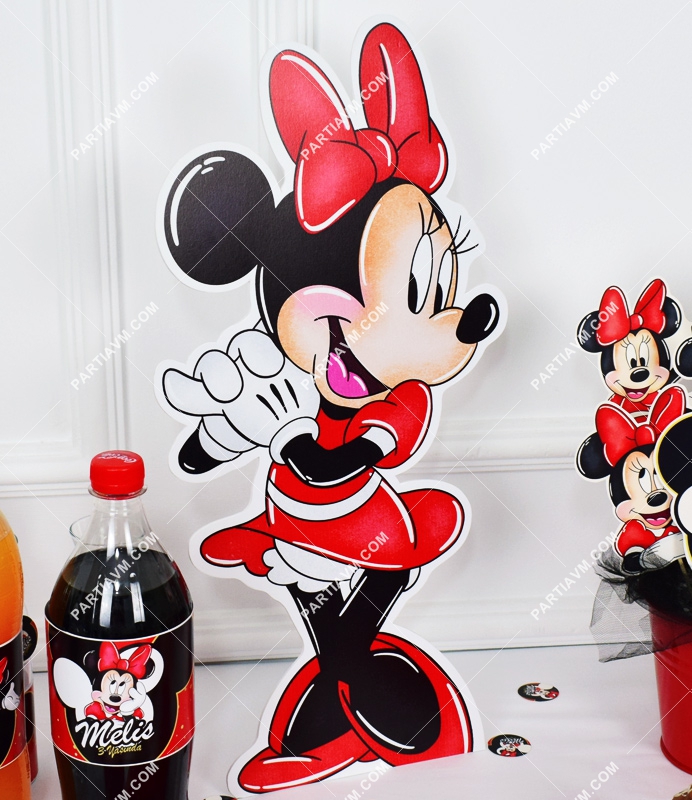 Minnie Mouse Kırmızı Doğum Günü Süsleri 50cm Ayaklı Minnie Mouse Dekor Pano