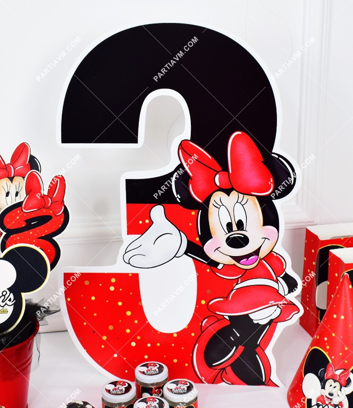 Minnie Mouse Kırmızı Doğum Günü Süsleri 50cm Ayaklı Rakam Dekor Pano