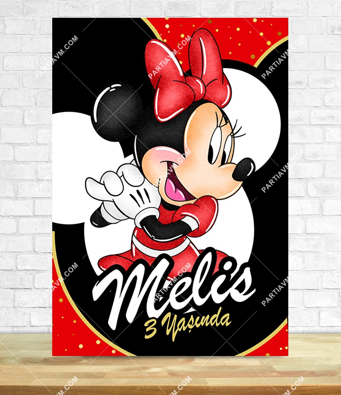 Minnie Mouse Kırmızı Doğum Günü Süsleri 70x100 cm Katlanmaz Pano Afiş