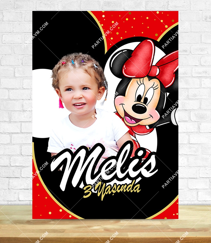 Minnie Mouse Kırmızı Doğum Günü Süsleri 70x100 cm Katlanmaz Pano Afiş
