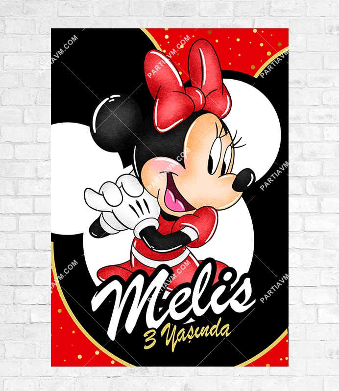 Minnie Mouse Kırmızı Doğum Günü Süsleri 70x100 cm Yırtılmaz Branda Afiş