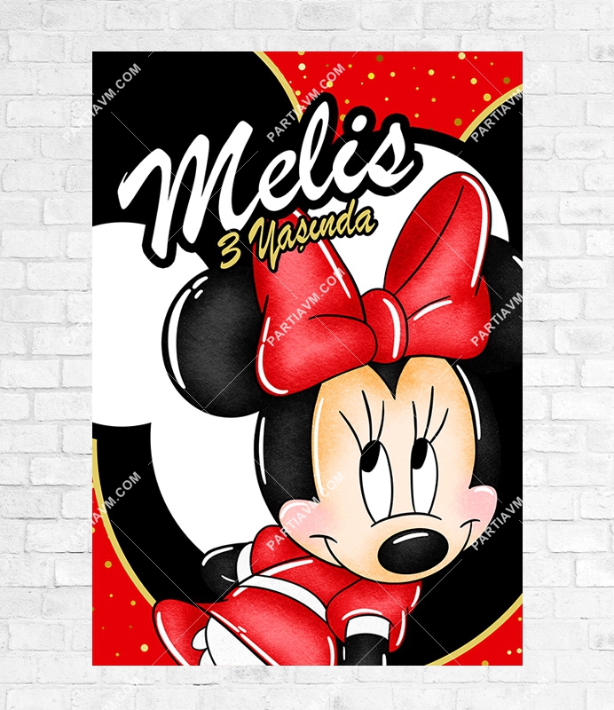 Minnie Mouse Kırmızı Doğum Günü Süsleri 70x100 cm Yırtılmaz Branda Afiş