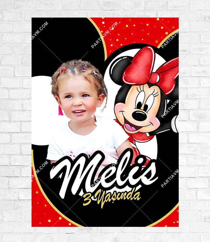 Minnie Mouse Kırmızı Doğum Günü Süsleri 70x100 cm Yırtılmaz Branda Afiş