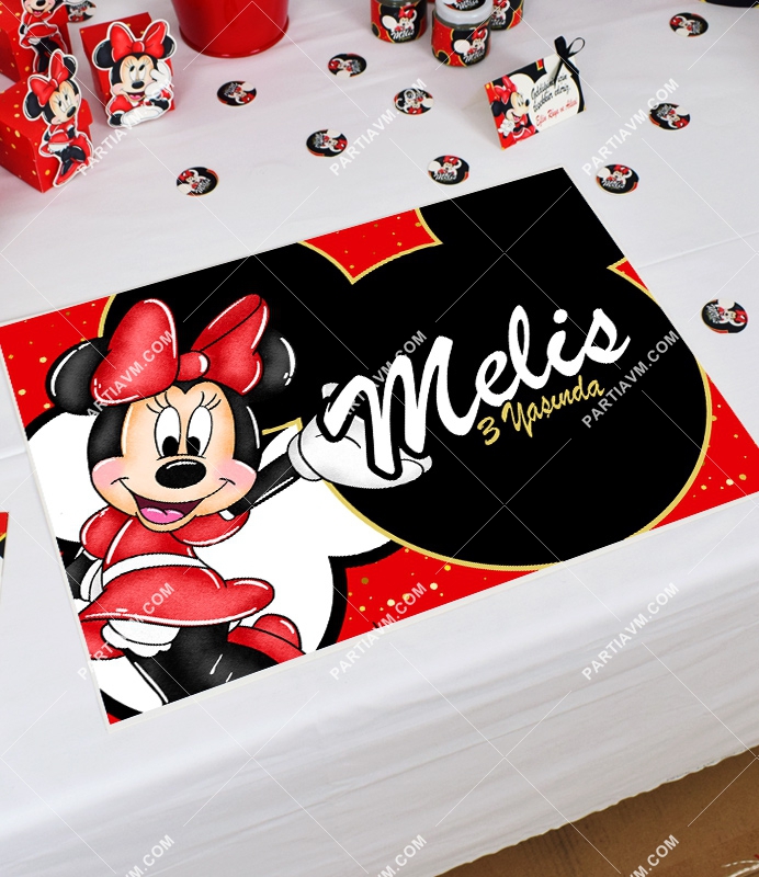 Minnie Mouse Kırmızı Doğum Günü Süsleri Amerikan Servis Kalın Kuşe Kağıt 5 Adet