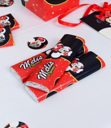 Partiavm Minnie Mouse Kırmızı Doğum Günü Süsleri Baton Çikolata ve Çikolata Bandı satın al