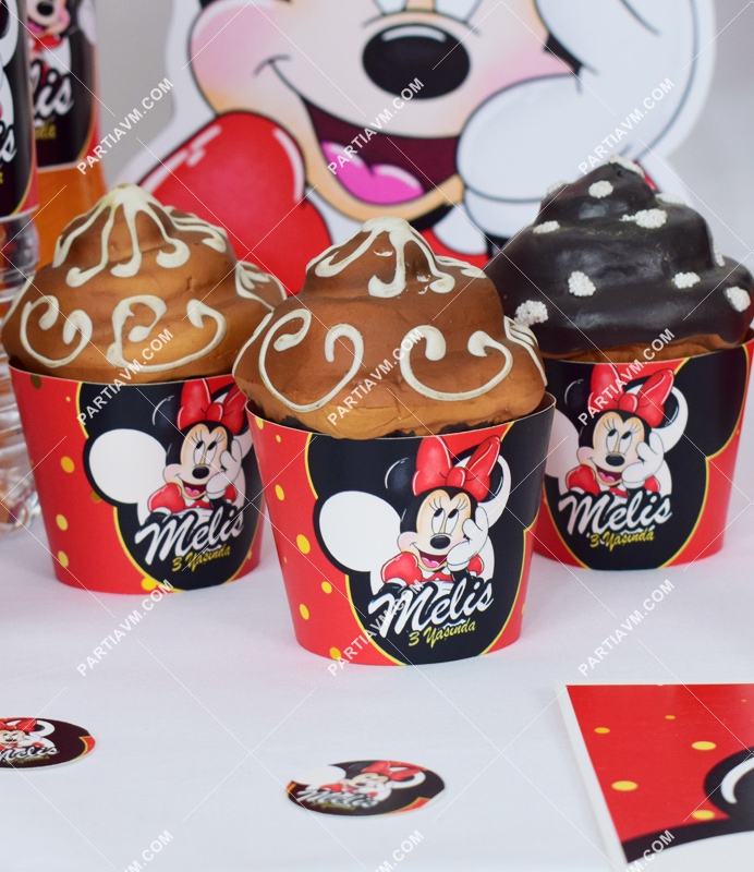 Minnie Mouse Kırmızı Doğum Günü Süsleri Cupcake Sargısı 10 Adet