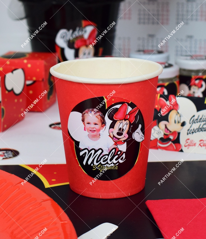 Minnie Mouse Kırmızı Doğum Günü Süsleri Etiketli Karton Bardak 5 Adet