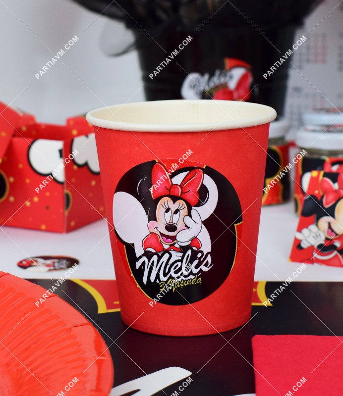 Minnie Mouse Kırmızı Doğum Günü Süsleri Etiketli Karton Bardak 5 Adet