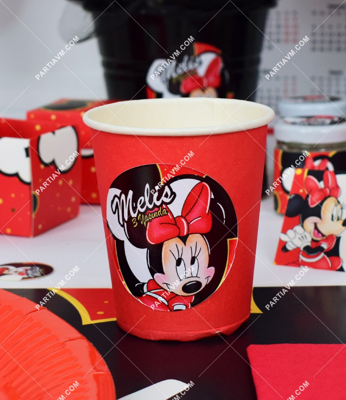 Minnie Mouse Kırmızı Doğum Günü Süsleri Etiketli Karton Bardak 5 Adet